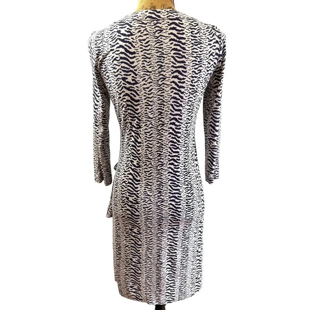 Gerard Darel Zebra Print Silk Cotton Ruched Side Tie Dress Size 38/US 6 France